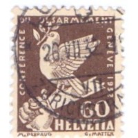 SUIÇA - 1932 - USADO - CONFERÊCIA DO DESARMAMENTO EM GENEVE - POMBA DA PAZ - 60c SÉPIA - YT-0258 