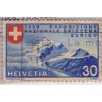 SUIÇA - 1939 - USADO - EXPOSIÇÃO NACIONAL DE ZURICK - 30c ULTRAMAR - PICO ROSEG E GELEIRAS C LEGENDA EM ITALIANO - YT-0325