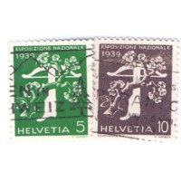 SUIÇA - 1939 - USADO - ABERTURA DA EXPOSIÇÃO NACIONAL DE ZURICH 5c - 10c - C/ LEGENDA EM ITALIANO - 2 SELOS - YT-0333+335 