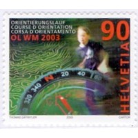 SUIÇA - 2003 - MINT - ESPORTE CAMPEONATO MUNDIAL DE CORRIDA DE ORIENTAÇÃO - COMPOSIÇÃO COM JOVEM CONCORRENTE E BÚSSOLA - YT-1754