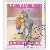 SUIÇA - 1999 - USADO - PRÓ JUVENTUDE - SELO DE NATAL E ILUSTRAÇÕES DE LIVROS INFANTINS - EM UM DOS SELOS HÁ UM BURINHO - SÉRIE 4 SELOS C/ CARIMBO - YT-1629/32