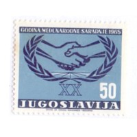 YUGOSLAVIA - 1965 - MINT - PAZ - ANO DA COOPERAÇÃO INTERNACIONAL E 20º ANIVERSÁRIO DAS NAÇÕES UNIDAS - APERTO DE MÃOS E RAMOS DE OLIVEIRA - YT-1019