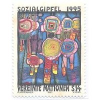 ONU - 1995 - QUADRO DE HUNDERWASSER - SELO NOVO COM PONTOS DE FERRUGEM - T 199 