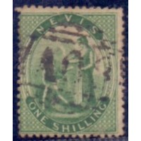 NEVIS - 1866 - USADO - BRASÃO DA COLÔNIA - PAPEL BRANCO - 1s VERDE AZULADO - YT-11 
