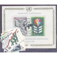 ONU VIENA - 1980 - ANO COMPLETO COM 8 SELOS USADOS + BLOCO - Y 09/16, BL-01
