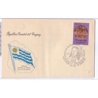 URUGUAY - 1976 - FDC - 250º ANIVERSÁRIO DA FUNDAÇÃO DE MONTEVIDÉU - 80c LILÁS MARROM AVERMELHADO E MARROM MOEDA C/ BRASÃO DA CIDADE - 1P. 15 - 1º BRASÃO - YT-0966+967