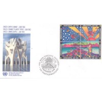 ONU VIENA - 1992 - FDC - COM OS SELOS Y 141/44 - PLANETA TERRA SE-TENANT EM QUADRA - C/ CARIMBO DE PRIMEIRO DIA - NÃO CIRCULADO