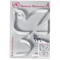 ONU VIENA - 1980 - MAXIMO POSTAL - 35 º ANIVERSÁRIO DA ORGANIZAÇÃO DAS NAÇÕES UNIDAS - 4s CINZA E CARMIM ALEGORIA C/ POMBA DA PAZ E O NÚMERO 34 - SOBRE POSTAL ALUSIVO