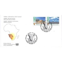 ONU VIENA - 1991 - FDC - NAMÍBIA: NASCIMENTO DE UMA NAÇÃO - MISSÃO CUMPRIDA - SÉRIE 2 SELOS COM VISTAS NA NAMÍBIA - SOBRE FDC ILUSTRADO - Y 122/123