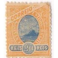 R-108 - 1905/06 - FILIGRANA INDISTINTA - NOVO - 20 RÉIS - LARANJA E AZUL - SEM GOMA - CHARNEIRA - PONTOS DE OXIDAÇÃO - RHM R$ 175,00 (35 UFs X 5,00)