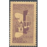 C-0328B - 1954 - 4º CENTENÁRIO DA CIDADE DE SÃO PAULO - 3ª TIRAGEM - PAPÉIS BRANCOS E PALHA - 2ª COLUNA - NOVO - GOMADO