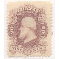 I-24a - 1876 - DOM PEDRO II - "PERCÉ" - 20 RÉIS - CASTANHO CARMINADO - NOVO - MARCA DE CHARNEIRA