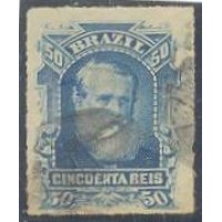 I-39 - 1877 - DOM PEDRO II - "PÉRCE" - BARBA BRANCA - 50 RÉIS AZUL - CARIMBADO 