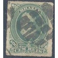 I-41 - 1877 - 100 RÉIS - DOM PEDRO II - BARBA BRANCA - 100 RÉIS - VERDE - CARIMBADO 