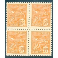 R-321A - VOVÓ - FILIGRANA VERTICAL "CASA+DA+MOEDA+BRASIL" "O" - 100 RÉIS - QUADRA - NOVA - GOMADA - RHM R$ 3.000,00 ( 600 UFS X R$ 5,00)