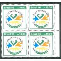 SP-01 - QUADRA - NOVA - GOMADA - COM MARCA DE 1 DOBRA E UMA MANCHA NO VERSO - 1996 - DEFENSORES DA NATUREZA - RHM R$ 800,00 (160 UFS X R$ 5,00)