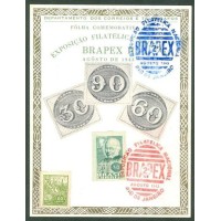 F-A-04 - 1943 - EXPOSIÇÃO FILATÉLICA NACIONAL BRAPEX II - CBC BRAPEX VERMELHO E AZUL - OLHO DE BOI COM SELO - RHM R$ 400,00 (80 UFS X R$ 5,00)