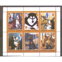 AJMAN - CACHORRO - BLOCO COM 6 SELOS