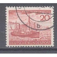 ALEMANHA FEDERAL - Y 0037 (1952) NAVIO/ HISTÓRIA: COMEMORAÇÃO DA RESTITUIÇÃO DE HELIGOLAND À ALEMANHA NAVIO DIANTE DE HELIGOLAND SELO USADO 