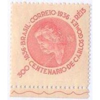 C-0107 - 1936 - CENTENÁRIO DO NASCIMENTO DE CARLOS GOMES - 300 RÉIS - CARMIM - EFÍGUE - SEM FILIGRANA - NOVO - GOMADO - RHM R$ 7,50 ( 1,50 UFS X R$ 5,00)