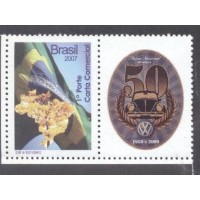 C-2720 (SP-22) - MINT - SELO - 2007 - IPÊ E BANDEIRA VERTICAL - VINHETA 50 ANOS DO FUSCA