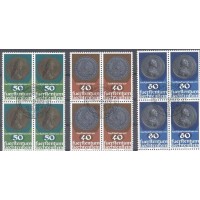 LIECHTENSTEIN - Y 651/653 (1978) MOEDAS E MEDALHAS - SÉRIE II- 3 LINDAS QUADRAS COM CARIMBO COMEMORATIVO