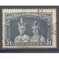 AUSTRÁLIA - Y 0122 (1937-1938) REALEZA SÉRIE CORRENTE - 1£ AZUL ACINZENTADO REI GEORGE VI E SUA RAINHA - LINDO SELO USADO FECHO D E UMA SÉRIE DE 11