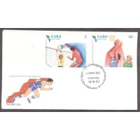 CUBA  - Y 2443/2448 (1983) ESPORTE: 9º JOGOS PANAMERICANOS EM CARACAS : VOLLEY HALTEROFILISMO, BASE- BAL, SALTO EM ALTURA, BASQUETE, BOXE - SÉRIE 6 SELOS SOBRE FDC ESPORTE