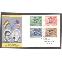 GHANA FDC HISTÓRIA - Y 0025/28 (1957) HISTÓRIA/AVE: COMEMORAÇÃO DA 1ª VIAGEM DO PRIMEIRO MINISTRO AOS ESTADOS UNIDOS E CANADÁ- SELO DE 1957 COM SOBRECARGA - SÉRIE 4 SELOS