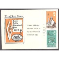 GIBRALTAR - PAZ - Y 0213/214 (1968) ANO INTERNACIONAL DOS DIREITOS DO HOMEM - MAGNA CARTA E REI JEAN - ROCHEDO E O ANO DE SUA ( 1704) POSSE PELO ALMIRANTE GEORGE ROOKE- SÉRIE 2 SELOS SOBRE FDC ILUSTRADO