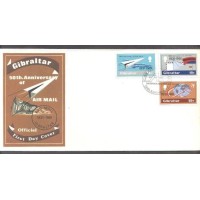 GIBRALTAR - Y 0430/432 (1981) 50º ANIVERSÁRIO DO SERVIÇO POSTAL AÉREO : AVIÃOZINHO DE PAPEL, CARTAS, GLOBO TERRESTRE E AVIÃO - SÉRIE 3 SELOS SOBRE FDC