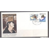 GRÉCIA - HISTÓRIA - Y 1547/1548 (1984) HISTÓRIA: 10º ANIVERSÁRIO DA OCUPAÇÃO TURCA DE CHYPRE DO NORTE - TANQUE - MAPA DE CHYPRE E MÃO AGARRANDO O ARAME FARPADO - SÉRIE 2 SELOS SOBRE FDC ILUSTRADO