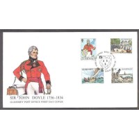 GUERNSEY - HISTÓRIA - Y 0300/303 (1984) - 150ºANIVERSÁRIO DA MORTE DE SIR JOHN DOYLE 1576 - 1834, COMANDANTE EM CHEFE EM GUERNSEY DURANTE AS GUERRAS NAPOLEÔNICAS -SÉRIE 4 SELOS SOBRE FDC