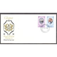 GHANA - FDC - Y 0714/715 (1981) CASAMENTO REAL DO PRÍNCIPE CHARLES E LADY DIANA- NAVIO SÉRIE (3) SÉRIE 2 SELOS SOBRE FDC OFICIAL ILUSTRADO COM VALORES DIFERENTES 