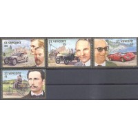 ST. VINCENT - Y 1024/47 (1987) CENTENÁRIO DO AUTOMÓVEL RETRATOS DOS CONSTRUTORES E AUTOMÓVEIS - CARL BENZ ENZO FERRARI, CHARLES ROOLLS E HENRY FORD, HENRY FORD - SÉRIE 4 SELOS MINT