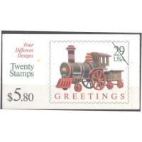 USA - Y C2124a (1992) BRINQUEDO/TREM: ESTAÇÃO DE FELICITAÇÕES ( NATAL) BRINQUEDOS : CAVALINHO DE MADEIRA,TRENZINHO, CARRINHO DE BOMBEIRO, NAVIOZINHO COM RODAS- SÉRIE EMITIDA EM QUADRA - CANÊ DE 5$80 COM 5 QUADRAS MINT