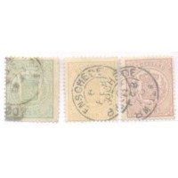 HOLANDA - Y 0013+15+17 (1869-71) BRASÃO DA HOLANDA : 1/2 c -1c- 17c - 3 SELOS USADOS, COM CARIMBOS MAIS FORTES DE UMA SÉRIE DE 6 