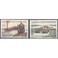 YUGOSLAVIA - Y 1789/1790 (1981) ANEXO DO TEMA EUROPA/ TRANSPORTE : 125º ANIVERSÁRIO DA COMISSÃO EUROPÉIA DO DANÚBIO - BALSA E TREM - SÉRIE 2 SELOS MINT