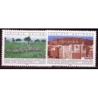 ONU VIENA - Y 041/42 (1984) PATRIMÔNIO MUNDIAL DA HUMANIDADE -PARQUE NACIONAL DE SERENGETI E VILA HISTÓRICA DE SHIBAN SÉRIE 2 SELOS MINT