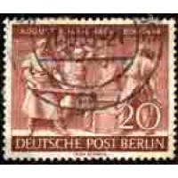 ALEMANHA BERLIN - Y 0110 (1954) CENTENÁRIO DA MORTE DE AUGUST BORSIG (1804-1854) E EXPOSIÇÃO INDUSTRIAL DE BERLIN - A FORJA DE AUGUST BORSIG - SELO USADO 