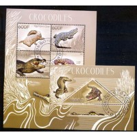 CONGO - FAUNA - CROCODILOS - SÉRIES COMPLETAS -  4 SELOS + BLOCO - CROCODILOS