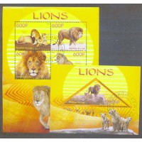 CONGO - FAUNA - LEÃO - SÉRIES COMPLETAS - 4 SELOS + BLOCO - LEÕES 