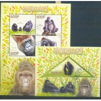 CONGO -SÉRIE COMPLETAS CARIMBADAS -  GORILAS - 4 SELOS + BLOCO - GORILAS