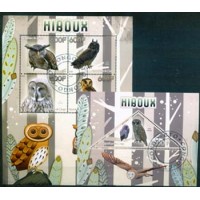 CONGO - SÉRIES COMPLETAS CARIMBADAS - FAUNA - CORUJAS - 4 SELOS + BLOCO - CORUJAS