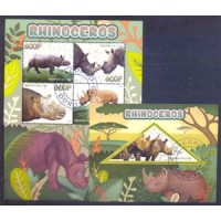 CONGO - SÉRIES COMPLETAS CARIMBADAS - FAUNA - RINOCERONTES - 4 SELOS + BLOCO 