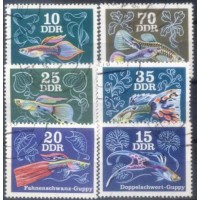 ALEMANHA DEMOCRATICA - FAUNA MARINHA - 1976 - USADO - PEIXES DE AQUARIO - SÉRIE 6 SELOS - Y 1852/1857