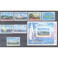 GRENADA - 1973 - Y 0475/481+B-26 (1973) NAVIO REGATAS DE CARRIACOU VELEIROS - LINDA SÉRIE COM 7 SELOS E BLOCO MINT