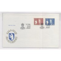 GROENLÂNDIA - Y 167/168 (1988) REALEZA/ MAPA: SÉRIE CORRENTE RAINHA MARGARETH II E MAPA DA GROENLANDIA - 3k VERMELHO AMARRONZADO 4k 10 AZUL - 2 SELOS SOBRE FDC