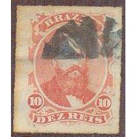 I-30 - 1876 - DOM PEDRO II - PERCÉ - 10 RÉIS - CARIMBADO - CHARNEIRA 