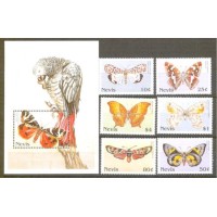 NÉVIS - BORBOLETA - 1 BLOCO + 6 SELOS